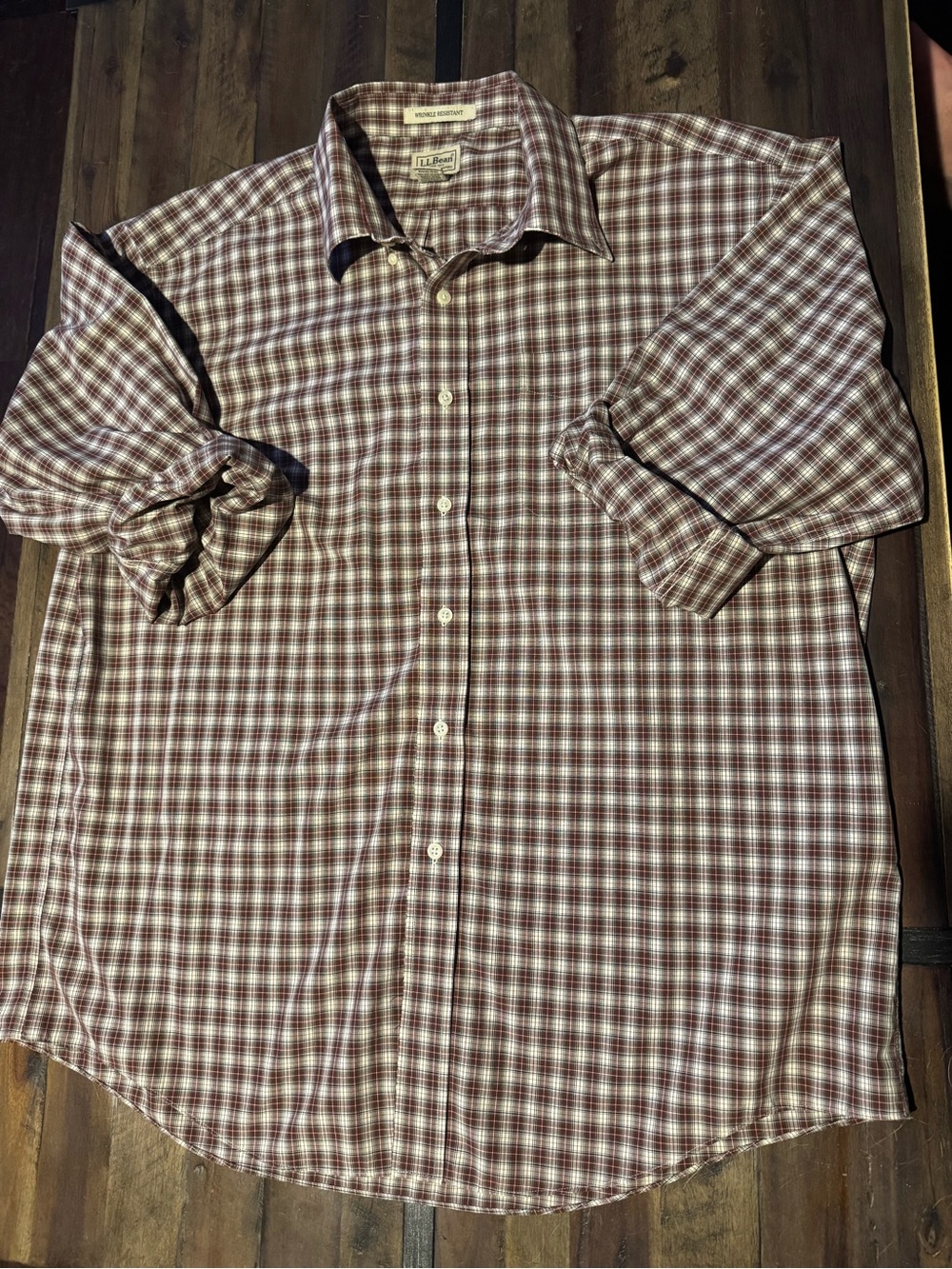 L.L. Bean Men's Maroon and White Plaid Button-Down Shirt